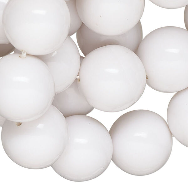 Bead, acrylic, opaque white, 15-16mm round. Sold per 30-inch strand, approximately 50 beads. image number 0