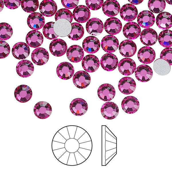 Flat back 144pk fuchsia foil back, Preciosa Viva 12® Czech crystal rhinestone 4.6-4.8mm chaton rose round SS20 image number 0