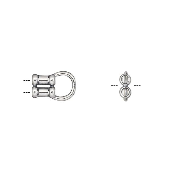 Crimp end, JBB Findings, antiqued sterling silver, 11x6mm 2-strand, 1.3mm inside diameter. Sold per pkg of 2. image number 0