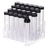Display, acrylic, clear, 5-3/4x3-3/4 inch rectangle rack with 24 clear 4x3/4 inch wide vials with black twist-on caps with hang-tabs. Sold per set. image number 0