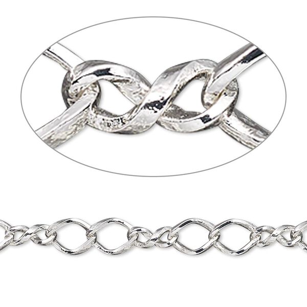 Chain, silver-plated brass, 5mm double figure 8. Sold per 50-foot spool. image number 0