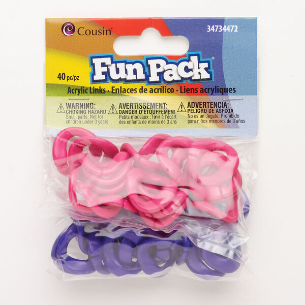 Link assortment, acrylic, pkg/40, pink and purple, 23mm wavy round. image number 0