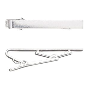 Tie clip, silver-plated brass, 55x6mm bar. Sold per pkg of 2.