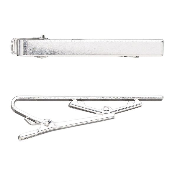 Tie clip, silver-plated brass, 55x6mm bar. Sold per pkg of 2. image number 0