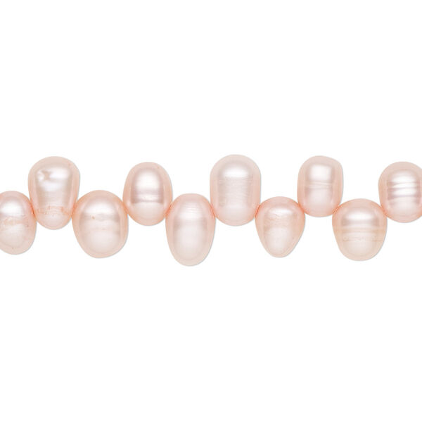 Pearl, cultured freshwater (dyed), blush, 6x5mm-10x6mm top-drilled rice with 0.4-0.5mm hole, D grade, Mohs hardness 2-1/2 to 4. Sold per 14-inch strand. image number 0