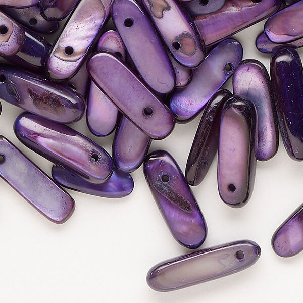 Bead, mother-of-pearl shell (dyed), purple, 13x4mm-18x7mm top-drilled stick, Mohs hardness 3-1/2. Sold per pkg of 200. image number 0