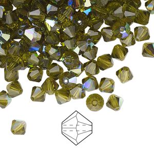 Bead 24pk olivine AB, Preciosa Czech crystal 5mm bicone