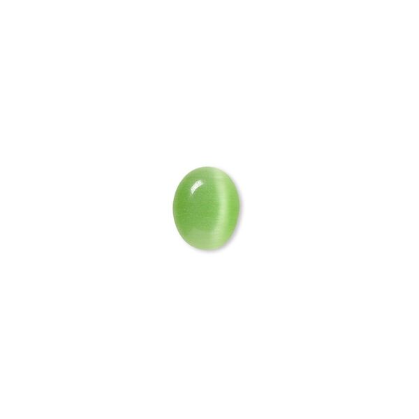 Cabochon, cat's eye glass (fiber optic glass), green, 9x7mm calibrated oval, quality grade. Sold per pkg of 10. image number 0