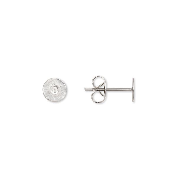 Earstud, stainless steel, 6mm flat pad. Sold per pkg of 10 pairs. image number 0