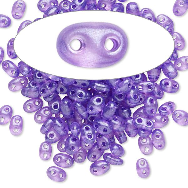 Seed bead, Preciosa Twin™ Czech glass, pkg/10g, 5x2.5mm oval, translucent lilac terra pearl clear, (08328). image number 0