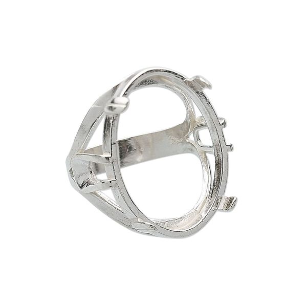 Ring, sterling silver, 25x18mm 4-prong oval setting, size 8. Sold individually. image number 0
