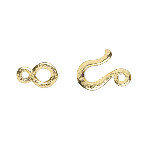 Clasp, TierraCast®, "Soulful Spirit" collection, hook-and-eye, gold-plated pewter (tin-based alloy), 20x11mm hammered. Sold per pkg of 10. image number 0