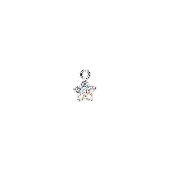 Charm, crystals and sterling silver, crystal AB, 6mm single-sided flower. Sold per pkg of 2. image number 0