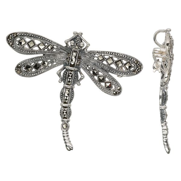 Marcasite / sterling silver 1pkg1, dragonfly pendant natural 55x50mm image number 0