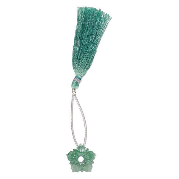Green aventurine 1pkg1, hand-cut top-drilled carved flower bead natural B grade, 20x20mm image number 1