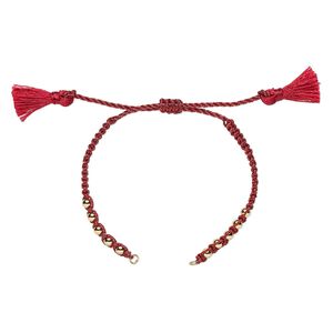 Bracelet component, nylon and gold-finished brass, dark red, 9-3/4 inches with adjustable macramé closure and (2) 5mm open loops. Sold individually.