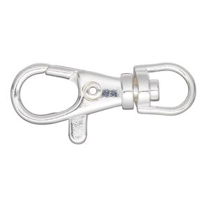 Clasp lobster claw 1pkg6 silver-plated "pewter" (zinc alloy), 31x13mm swivel, 1-strand