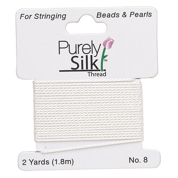 Thread, Purely Silk™, white, heavy, size #8, 33-pound test. Sold per 2-yard card. image number 0