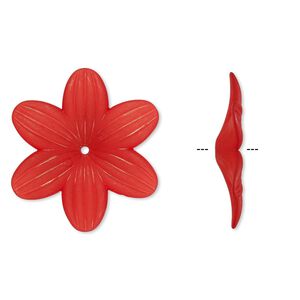 Component, acrylic, frosted red, 48x7mm flower. Sold per pkg of 10.