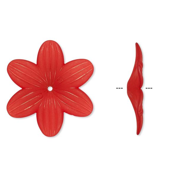 Component, acrylic, frosted red, 48x7mm flower. Sold per pkg of 10. image number 0