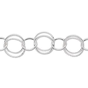 Chain 1pkg1 sterling silver round, 8mm / 10.5mm / double loop, 5 foot unfinished
