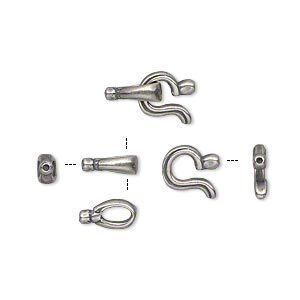 Clasp hook&eye 1pkg1 silver-plated, 12x8.5mm / crimp end / fits up to 0.7mm cord, antique brass JBB Findings 1-strand