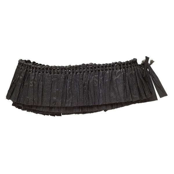 Fringe, raffia wood (dyed) and nylon, black, 29mm wide. Sold per 1-yard section. image number 0