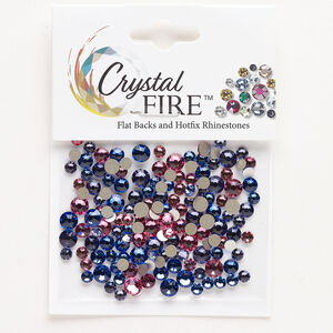 Flat back mix 1pkg144 tanzanite / sapphire / rose foil back, Crystal FIRE®, 3.00-4.80mm round SS12 / SS16 / SS20
