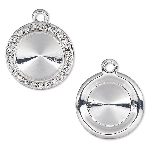 Drop, Almost Instant Jewelry®, crystals and silver-plated "pewter" (zinc-based alloy), crystal clear, 18.5mm round with 14mm rivoli setting. Sold individually. image number 0