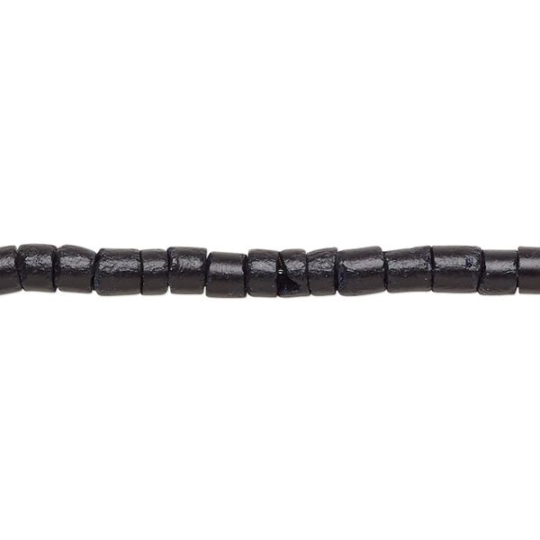 Bead, coconut shell (dyed / waxed), black, 3-4mm hand-cut heishi. Sold per pkg of (2) 24-inch strands. image number 0