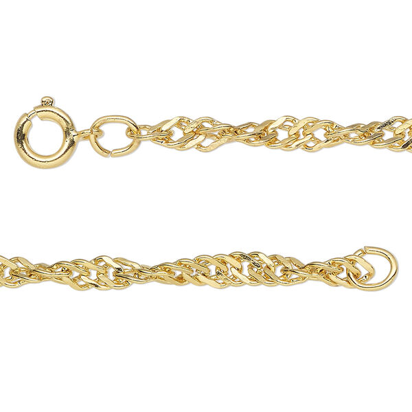 Chain, gold-finished steel, 3.8mm Singapore, 17-18 inches with springring clasp. Sold individually. image number 0