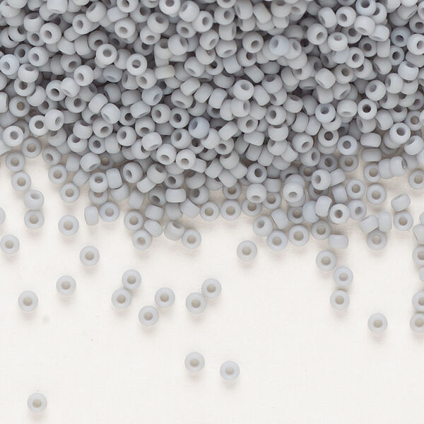 Seed bead, Miyuki, glass, pkg/250g, #11 rocaille, opaque matte grey, (RR-498F). image number 0