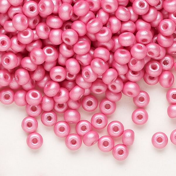 Seed bead, Preciosa Ornela Czech glass, pkg/50g, #6 rocaille, opaque PermaLux dyed pink chalkwhite, (22010). image number 0