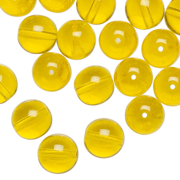 Bead, Czech glass druk 1pkg40, transparent yellow, 10mm round. image number 0