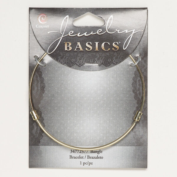 Component, bangle bracelet, gold-finished steel, 2.5mm wide, adjustable up to 8 inches. Sold individually. image number 0