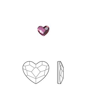 Flat back 2pk dark rose foil back, Crystal Passions® 6mm heart 2808