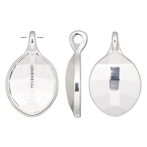 Pendant, Almost Instant Jewelry®, silver-plated "pewter" (zinc-based alloy), 34x20.5mm leaf with 23x18mm faceted pure leaf glue-in setting and 3mm hole. Sold individually.