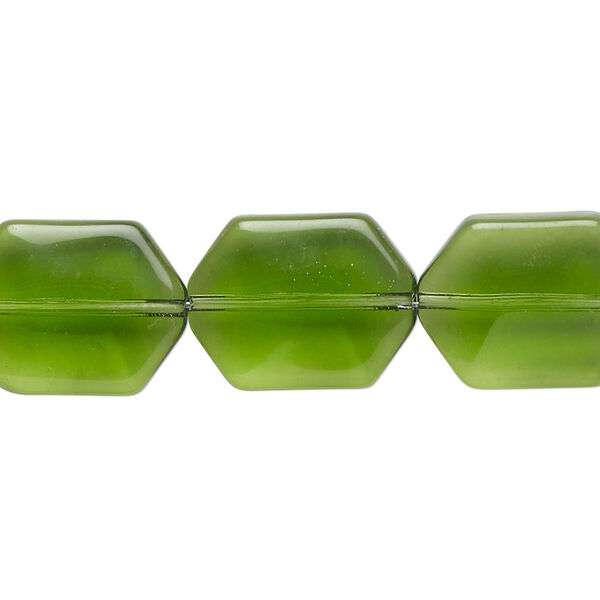 Bead, glass, translucent forest green, 17x13mm beveled hexagon. Sold per 13-inch strand, approximately 20 beads. image number 0