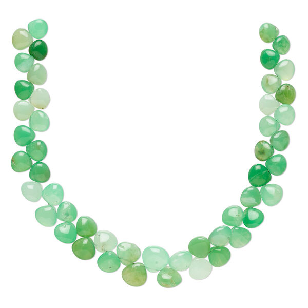 Bead, chrysoprase (natural), light and dark, 7-9mm graduated hand-cut puffed teardrop, B grade, Mohs hardness 6-1/2 to 7. Sold per 8-inch strand, approximately 50 beads. image number 0