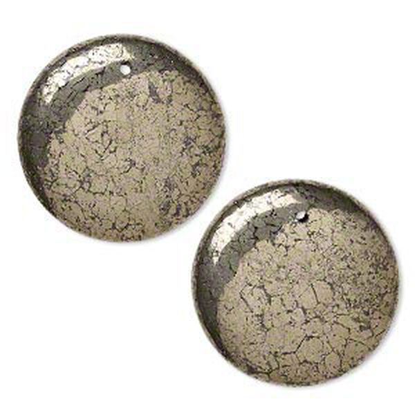 Focal, pyrite (stabilized), 30mm flat round, B grade, Mohs hardness 6 to 6-1/2. Sold per pkg of 2. image number 0
