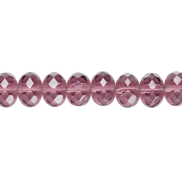 Bead, Czech fire-polished glass, transparent amethyst purple, 9x5mm faceted rondelle. Sold per 15-1/2" to 16" strand. image number 0