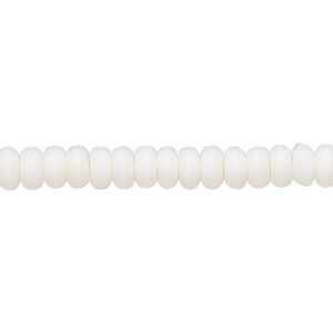 Bead, bone (bleached), white, 5.5mm rondelle, Mohs hardness 2-1/2. Sold per 15-1/2" to 16" strand.