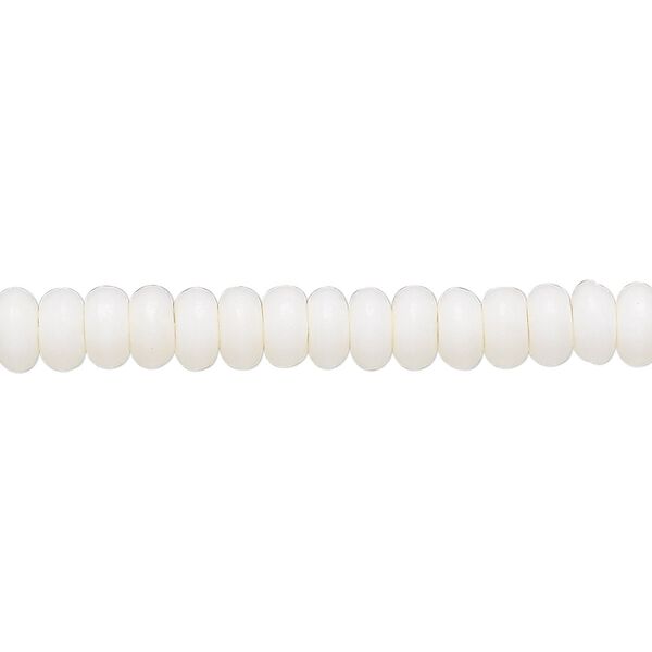 Bead, bone (bleached), white, 5.5mm rondelle, Mohs hardness 2-1/2. Sold per 15-1/2" to 16" strand. image number 0