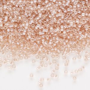 Seed bead, Delica®, glass, pkg/250g, #11 round, translucent glazed luster pale peach (DB-1479-1).