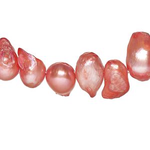 Pearl, cultured freshwater (dyed), dark salmon, 8x7mm-17x11mm baroque with 0.4mm hole, D grade, Mohs hardness 2-1/2 to 4. Sold per 15-inch strand.