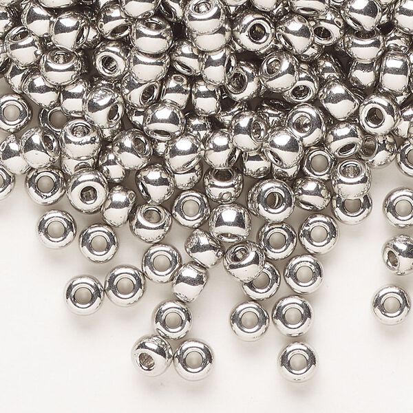 Seed bead, Miyuki, glass, pkg/250g, #6 rocaille, opaque palladium-plated, (RR-194). image number 0