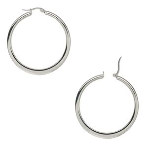Earring, stainless steel, 48mm smooth flat round hoop with latch-back closure. Sold per pair.
