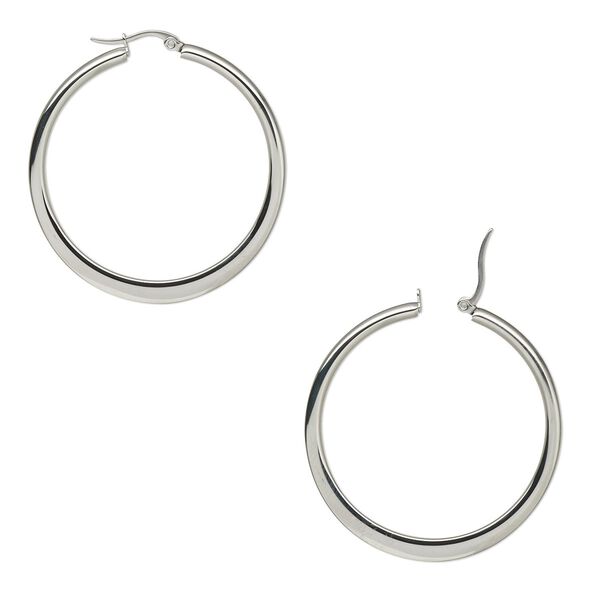 Earring, stainless steel, 48mm smooth flat round hoop with latch-back closure. Sold per pair. image number 0