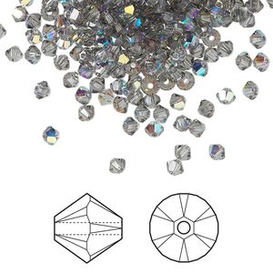 Bead 48pk black diamond AB, Crystal Passions® 3mm bicone 5328