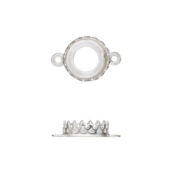Link, sterling silver, 11.5mm round with decorative trim and open back with 10mm round cabochon bezel setting. Sold individually. image number 0